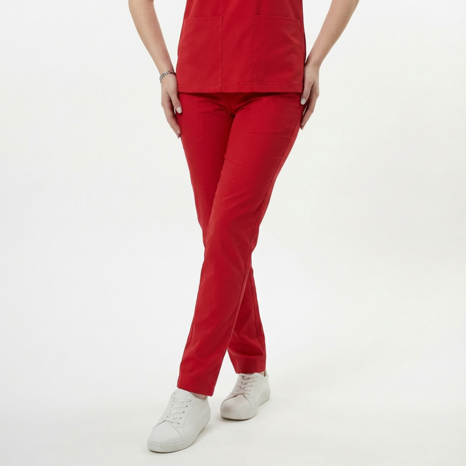 Likralı Klasik Seri Kadın Kırmızı Scrubs