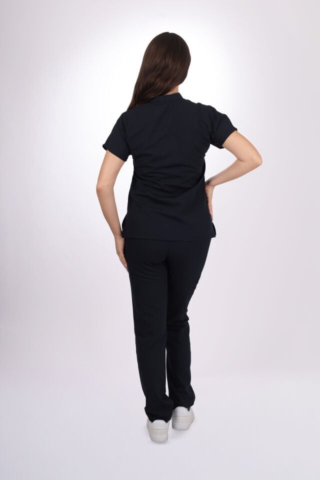 Premium Likralı Snap Seri Kadın Siyah Scrubs