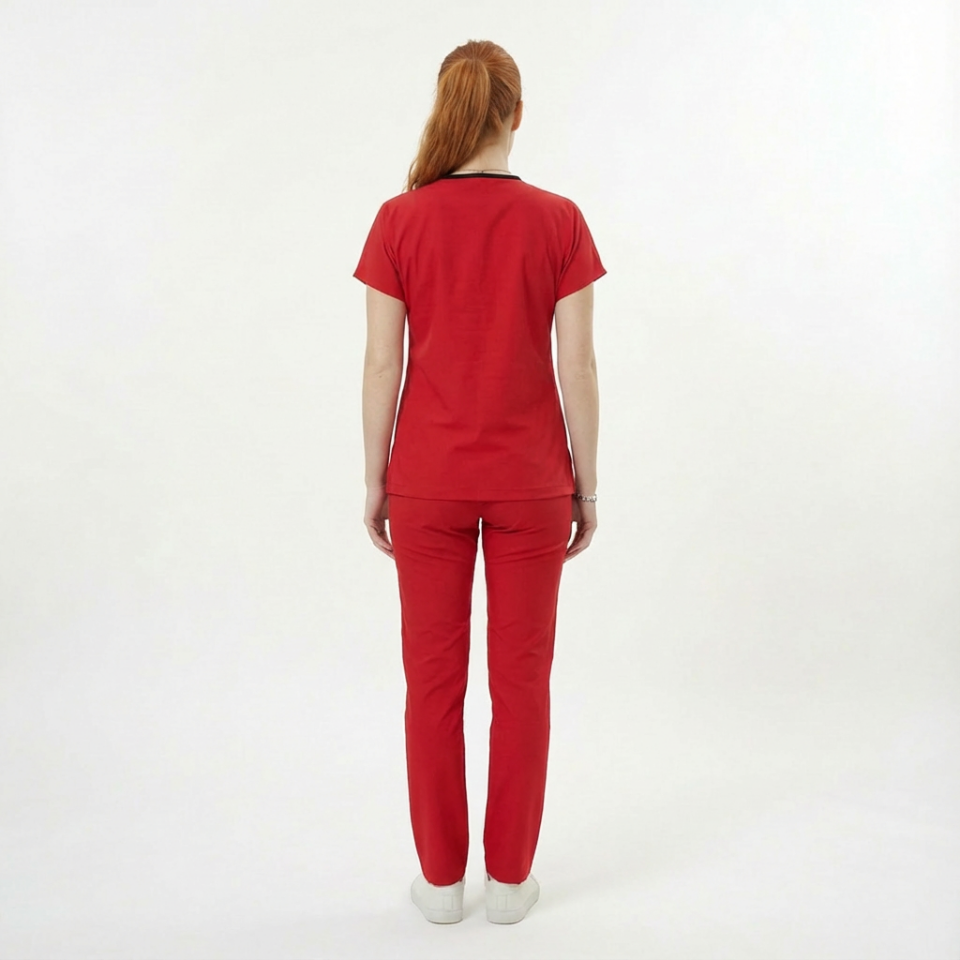 Likralı Klasik Seri Kadın Kırmızı Scrubs