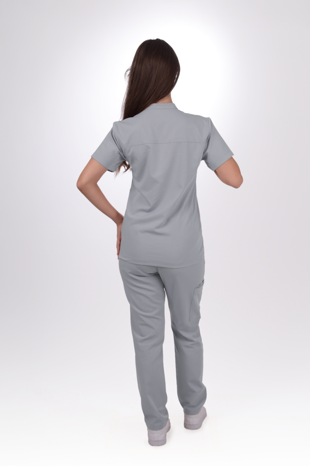 Premium Likralı SnapPrime Seri Kadın Açık Gri Scrubs