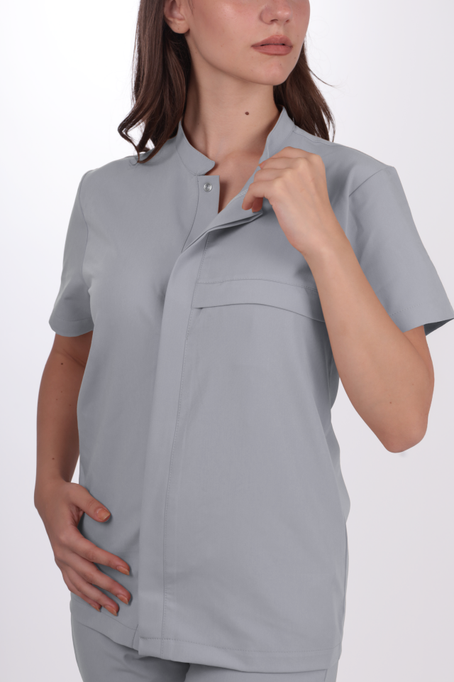 Premium Likralı SnapPrime Seri Kadın Açık Gri Scrubs