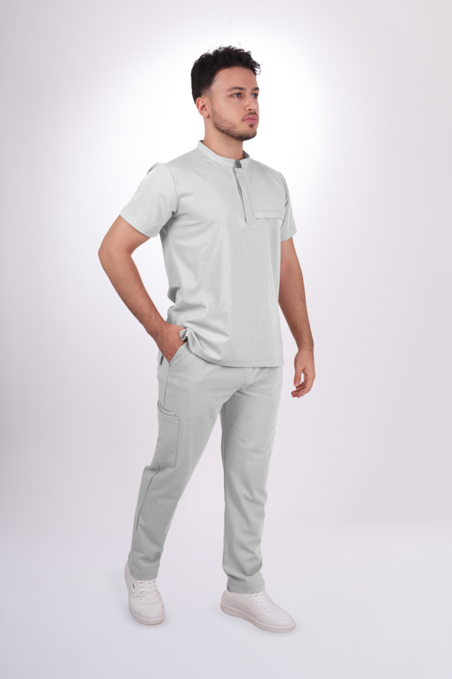 Premium Likralı Lotus Seri Erkek Beyaz Scrubs