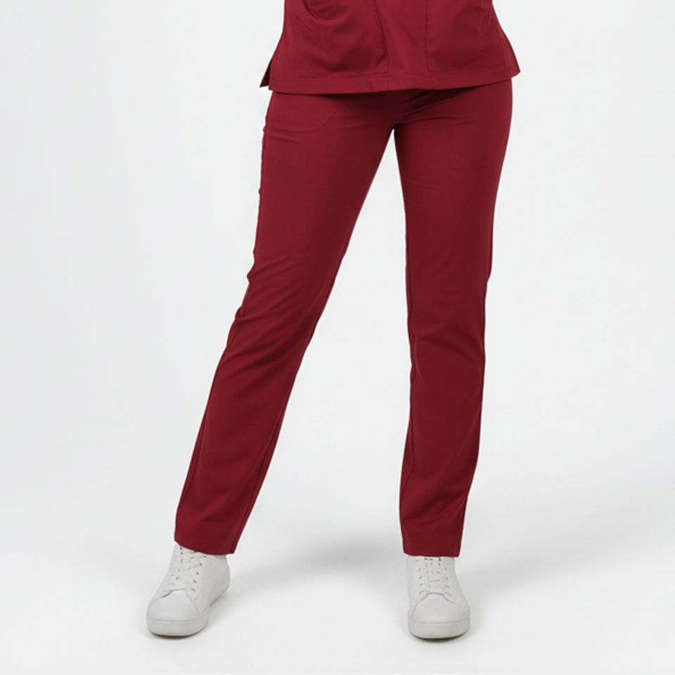 Terycoton Kumaş Klasik Seri Kadın Bordo Scrubs