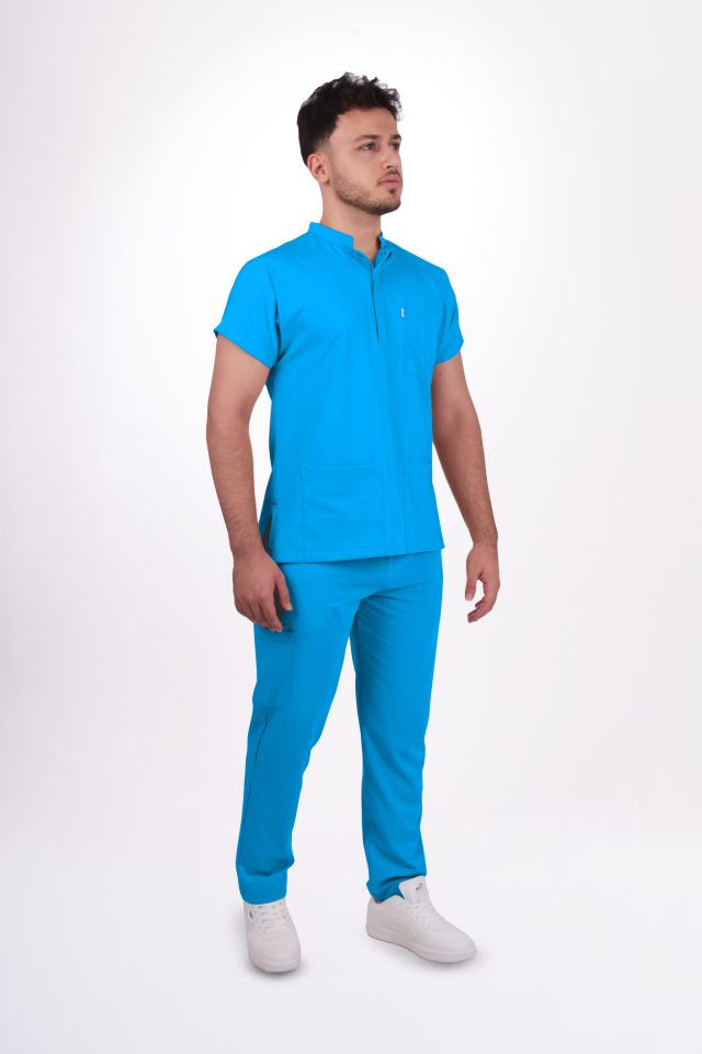 Premium Likralı Snap Seri Erkek Turkuaz Üniforma Takım