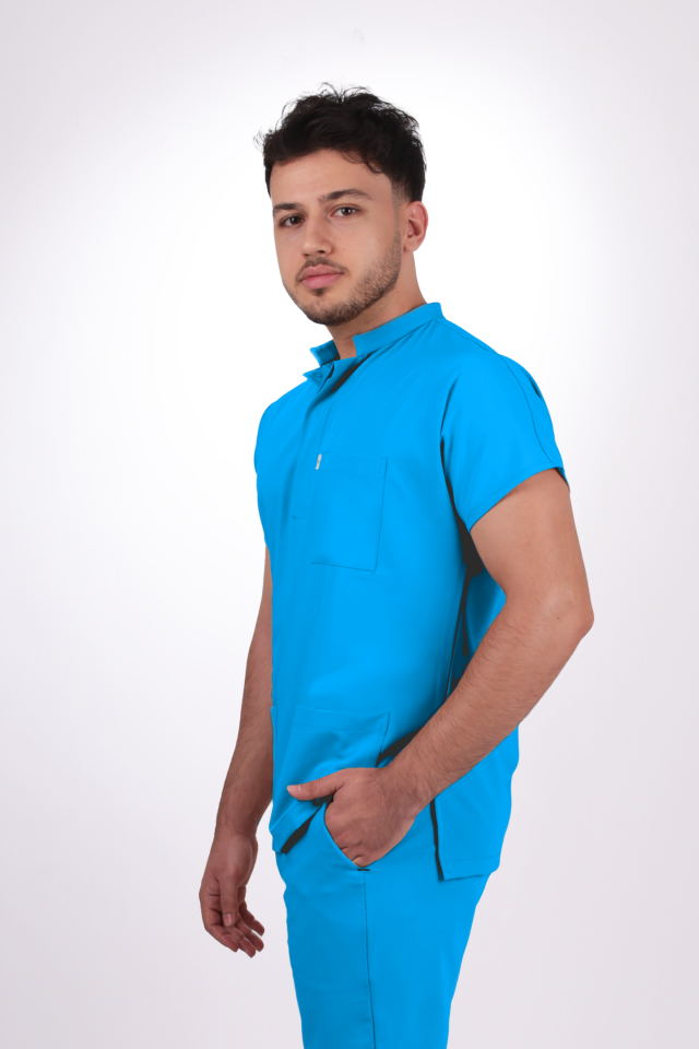 Premium Likralı Snap Seri Erkek Turkuaz Scrubs