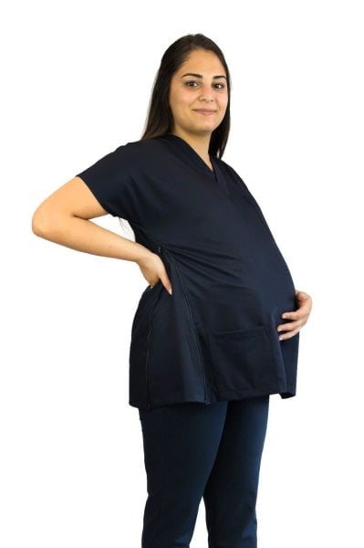 Lacivert Likralı Hamile Hemşire Takımı