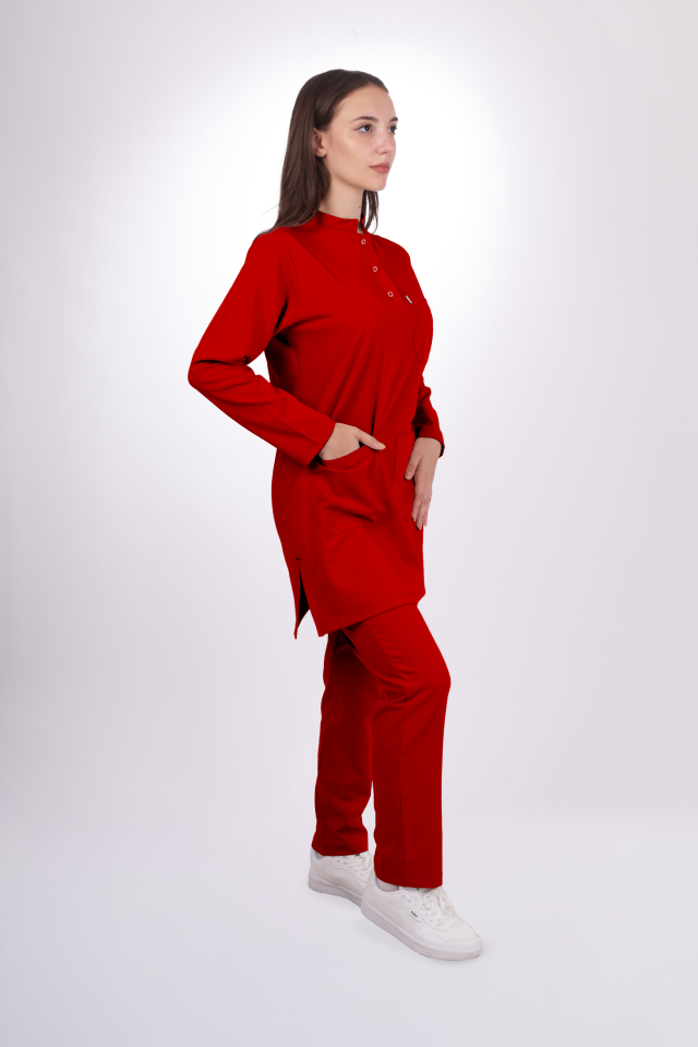 Premium Likralı Tesettür Seri Kadın Kırmızı Scrubs
