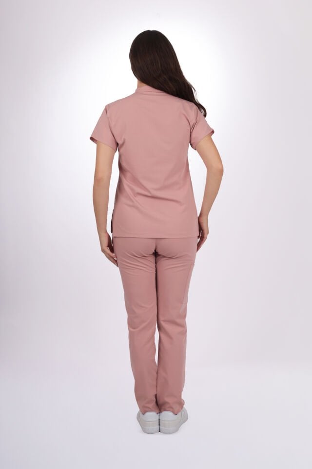 Premium Likralı Snap Seri Kadın Pudra Scrubs