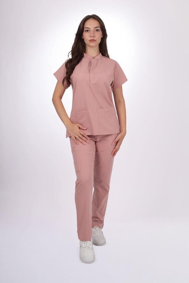 Premium Likralı Snap Seri Kadın Pembe Scrubs