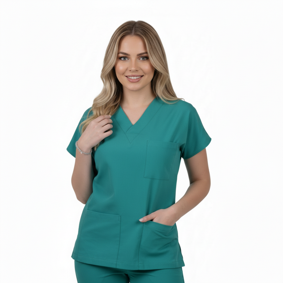 Terycoton Kumaş Klasik Seri Kadın Cerrahi Yeşil Scrubs