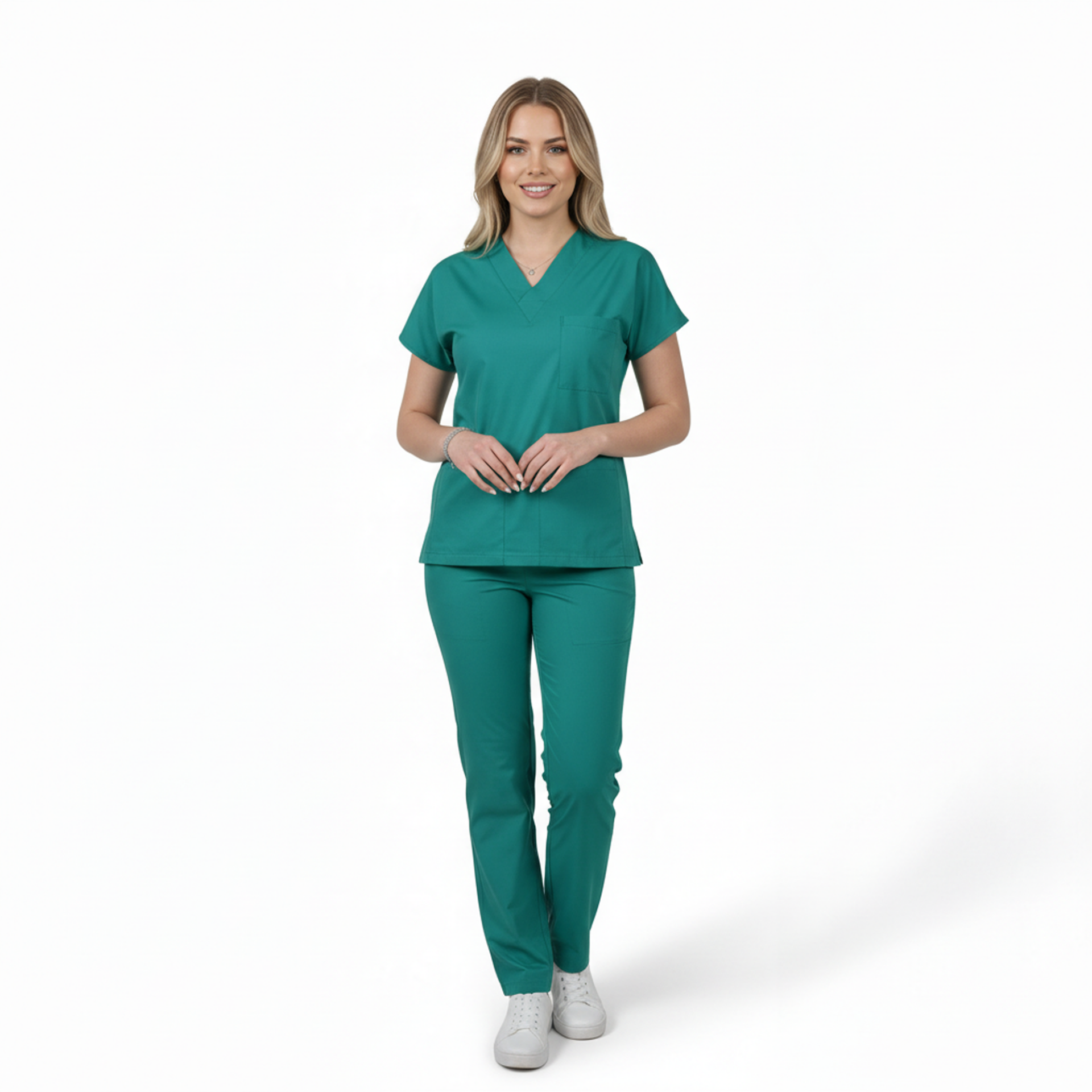 Terycoton Kumaş Klasik Seri Kadın Cerrahi Yeşil Scrubs