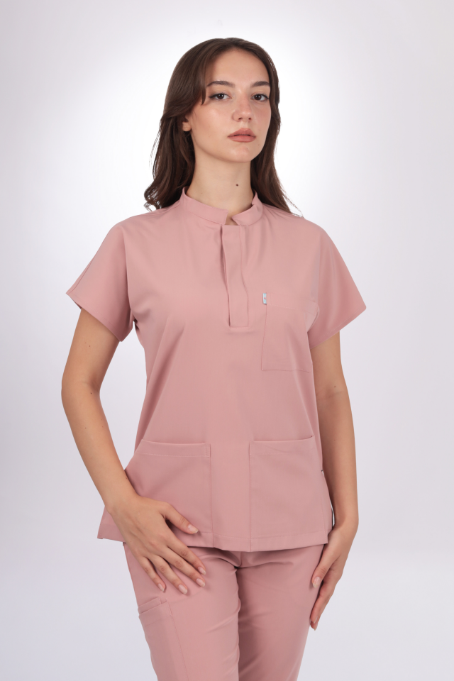 Premium Likralı Snap Seri Kadın Pembe Scrubs