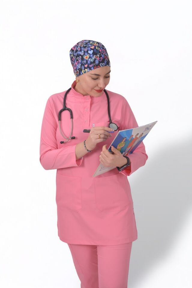 Premium Likralı Tesettür Seri Kadın Pembe Scrubs