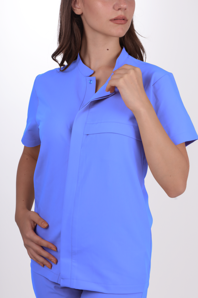 Premium Likralı SnapPrime Seri Kadın Açık Mavi Scrubs