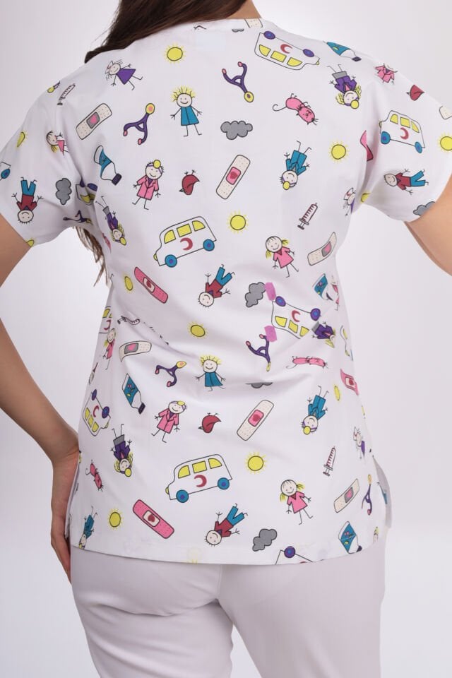 Desenli Seri Beyaz Yarabandı Desen Kadın Tek Üst