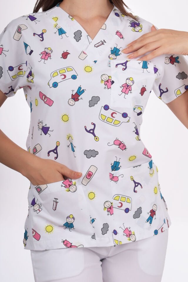 Desenli Seri Beyaz Yarabandı Desen Kadın Tek Üst