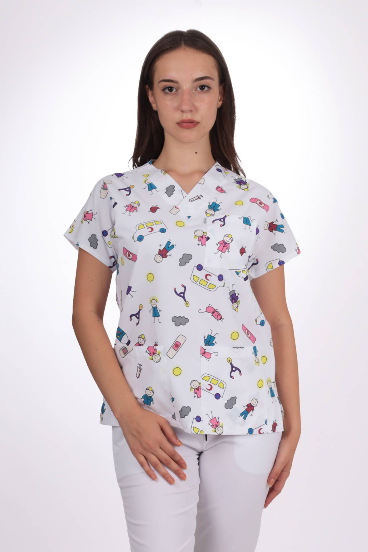 Desenli Seri Beyaz Yarabandı Desen Kadın Tek Üst