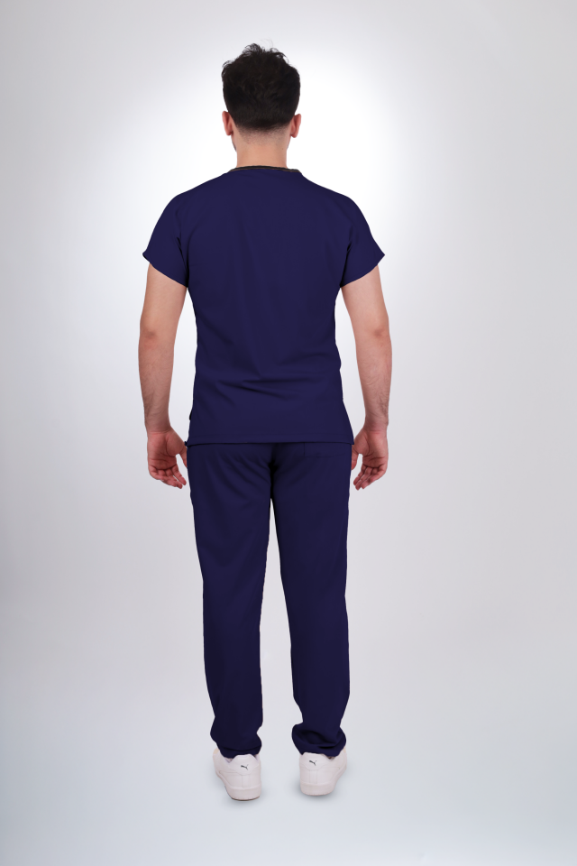 Premium Likralı Klasik Seri Erkek İndigo Lacivert Scrubs