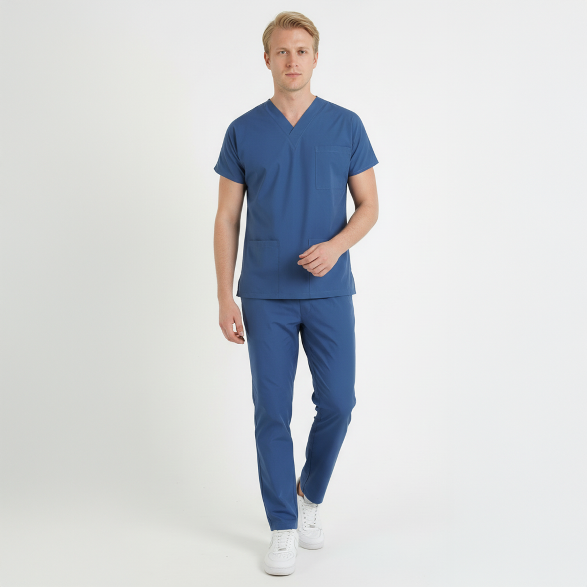 Terycoton Kumaş Klasik Seri Erkek Havacı Mavi Scrubs