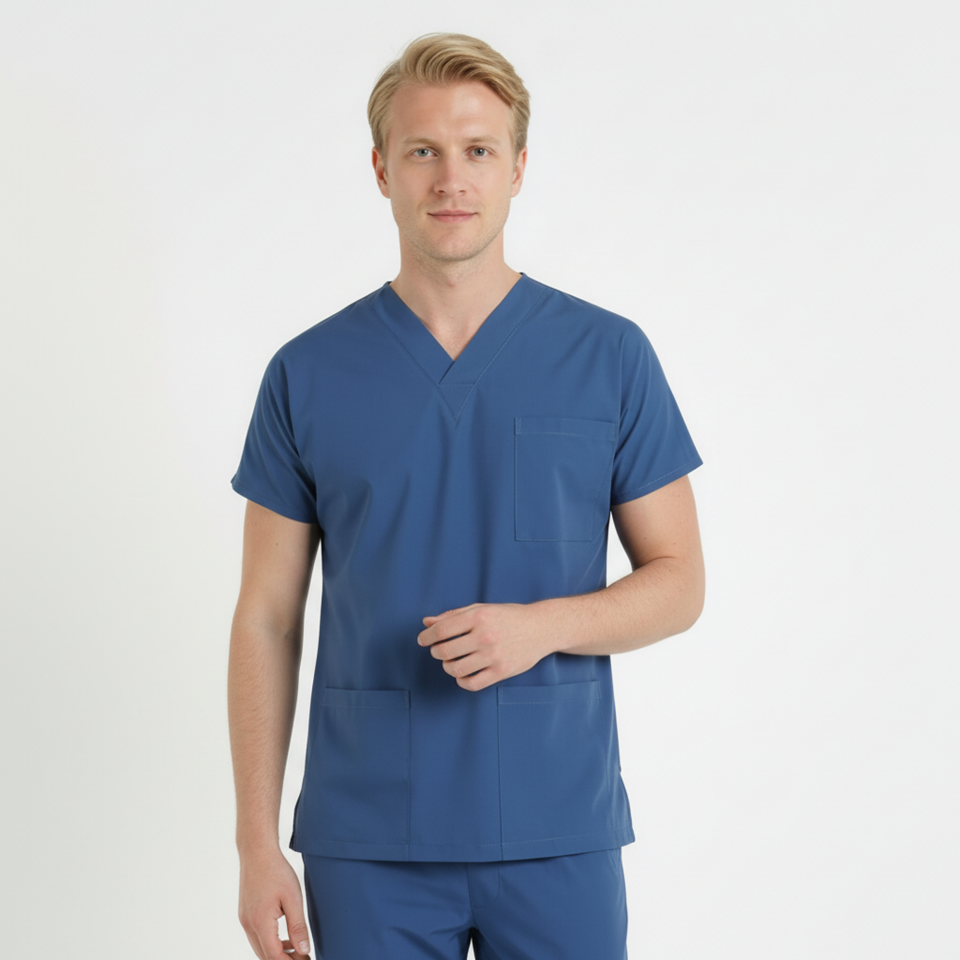 Terycoton Kumaş Klasik Seri Erkek Havacı Mavi Scrubs