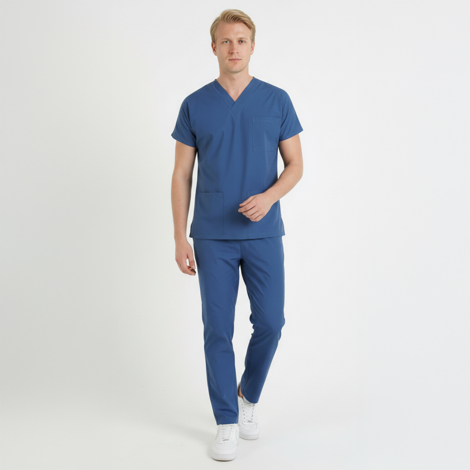Terycoton Kumaş Klasik Seri Erkek Havacı Mavi Scrubs