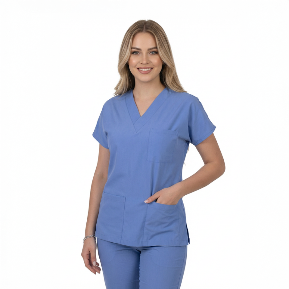 Terycoton Kumaş Klasik Seri Kadın Bebe Mavisi Takım