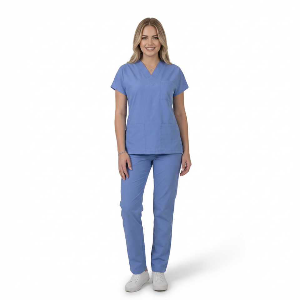 Terycoton Kumaş Klasik Seri Kadın Bebe Mavisi Takım