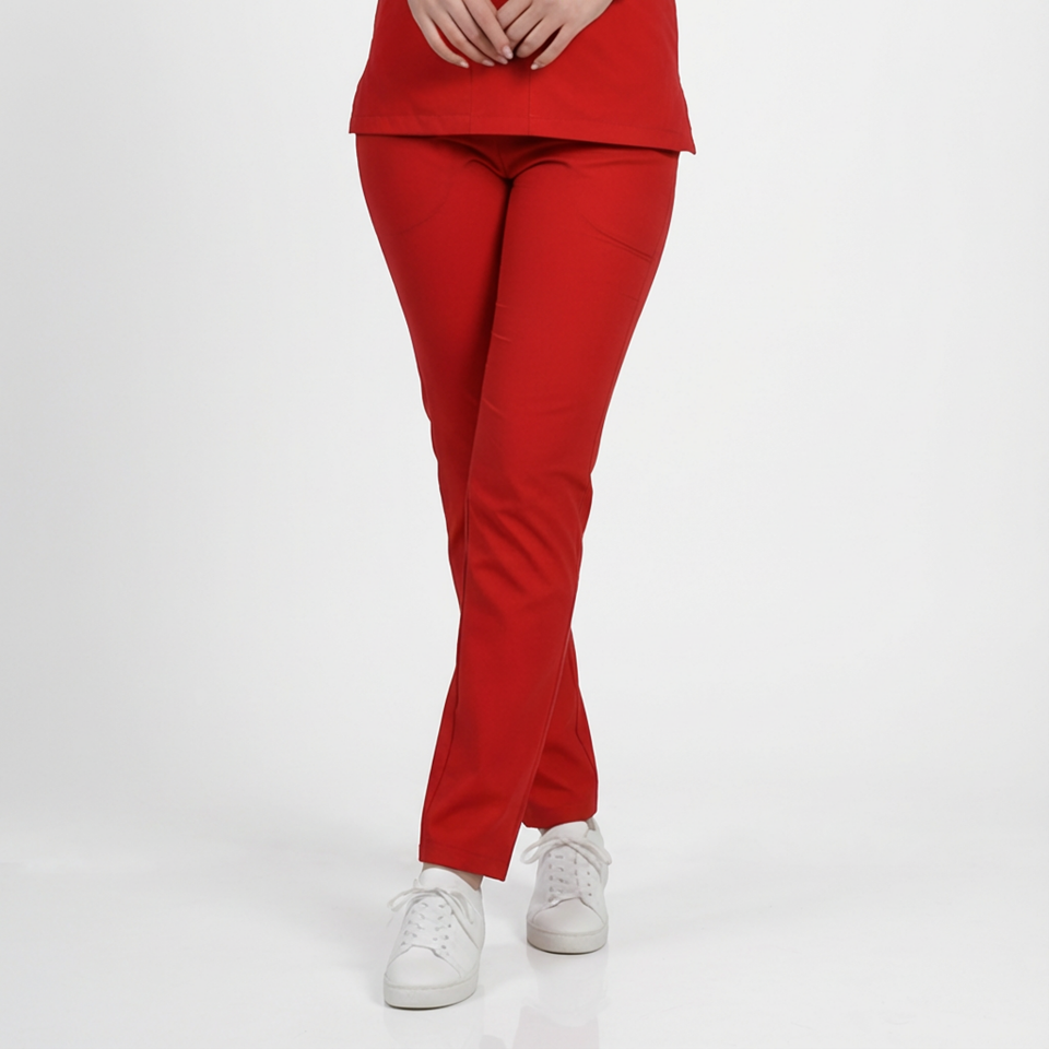 Terycoton Kumaş Klasik Seri Kadın Kırmızı Scrubs