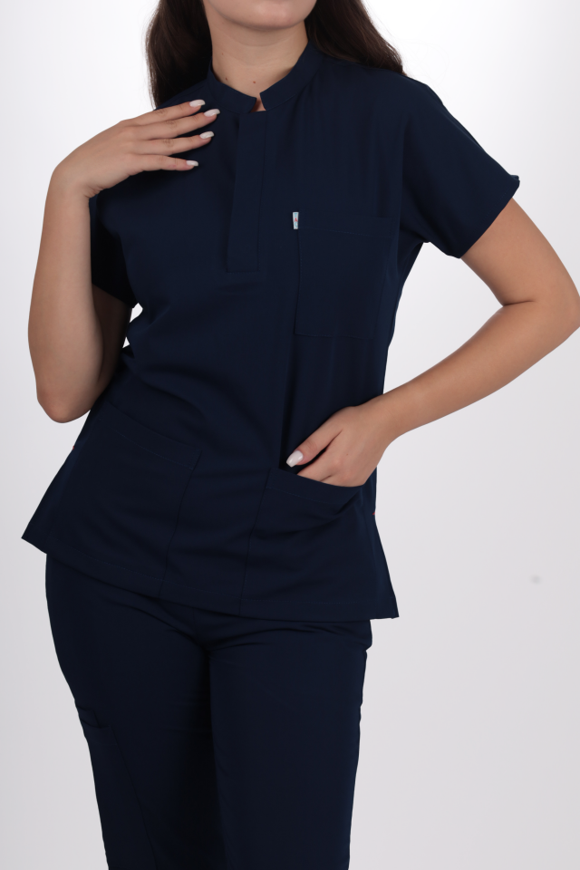 Premium Likralı Snap Seri Kadın Lacivert Üniforma Takım