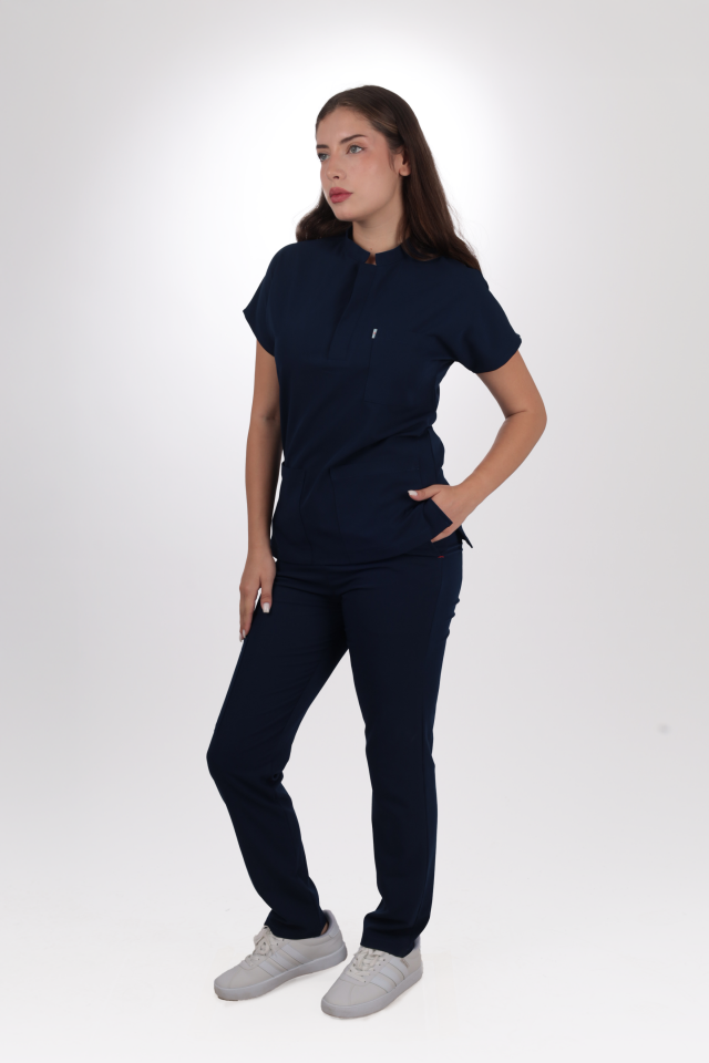 Premium Likralı Snap Seri Kadın Lacivert Scrubs