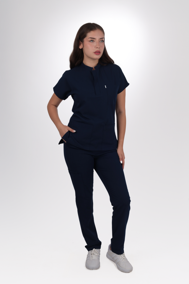 Premium Likralı Snap Seri Kadın Lacivert Scrubs