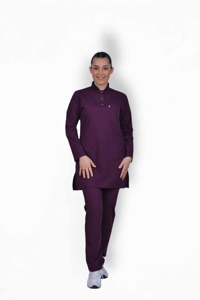 Premium Likralı Tesettür Seri Kadın Mürdüm Scrubs