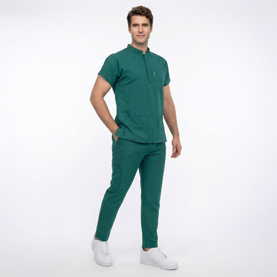 Likralı Snap Seri Erkek Cerrahi Yeşil Scrubs