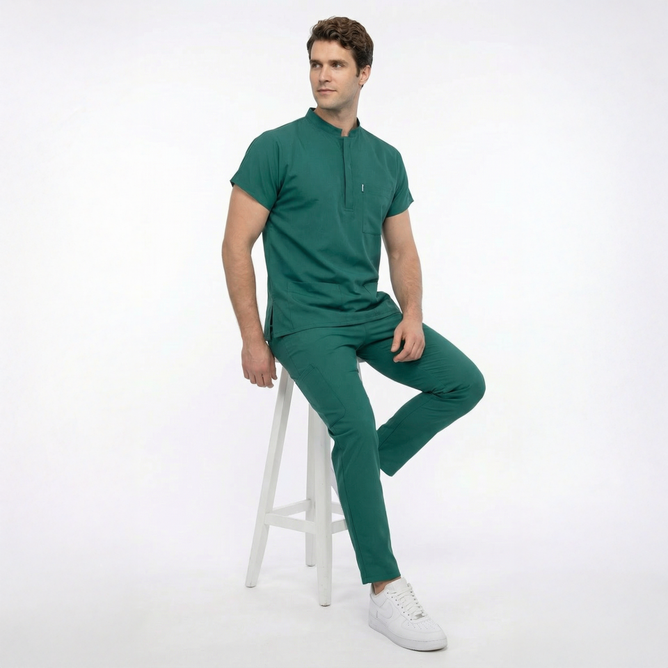 Likralı Snap Seri Erkek Cerrahi Yeşil Scrubs