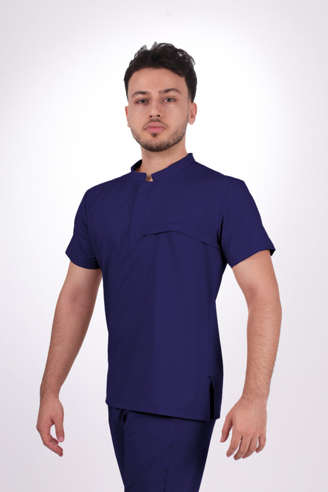 Premium Likralı Lotus Seri Erkek İndigo Lacivert Scrubs