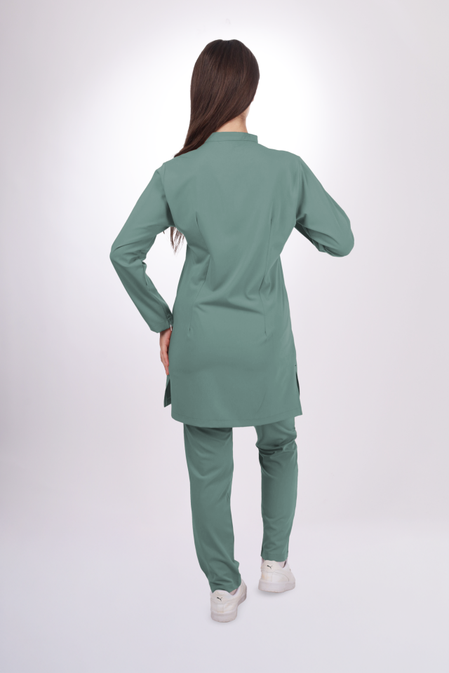 Premium Likralı Tesettür Seri Kadın Küf Yeşili Scrubs