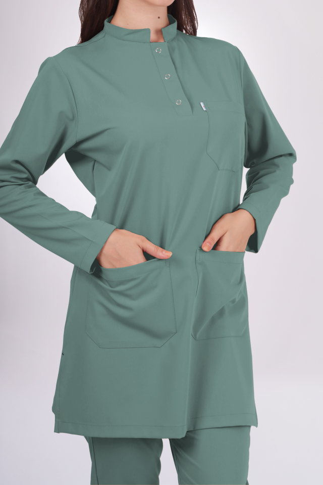 Premium Likralı Tesettür Seri Kadın Küf Yeşili Scrubs