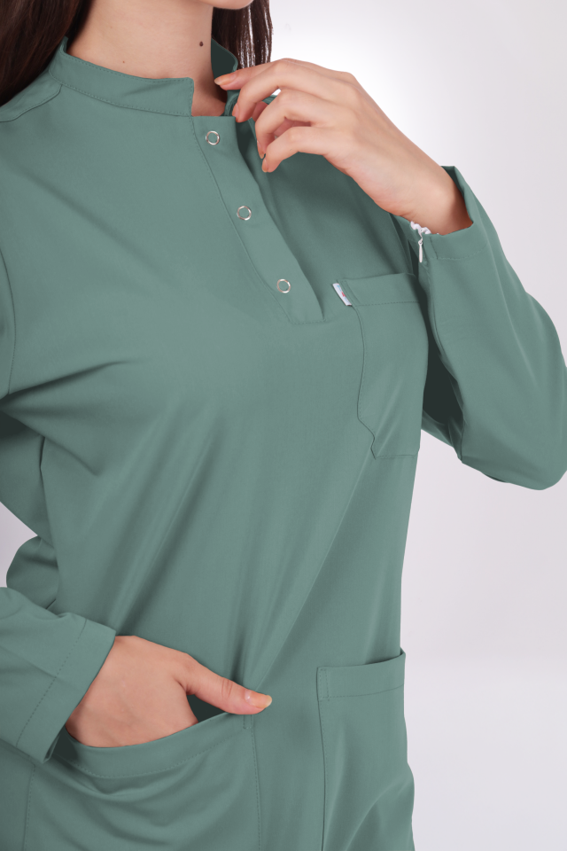 Premium Likralı Tesettür Seri Kadın Küf Yeşili Scrubs