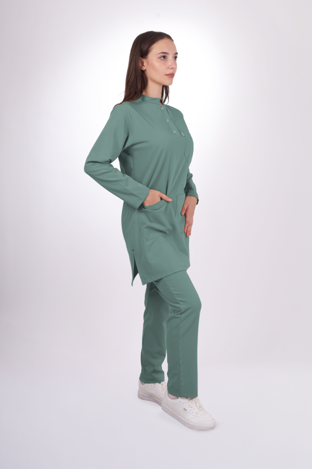 Premium Likralı Tesettür Seri Kadın Küf Yeşili Scrubs