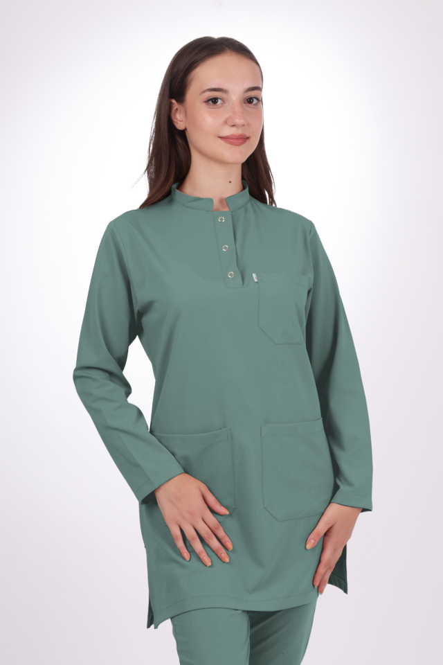 Premium Likralı Tesettür Seri Kadın Küf Yeşili Scrubs