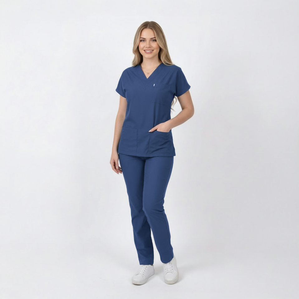 Terycoton Kumaş Klasik Seri Kadın Havacı Mavisi Takım