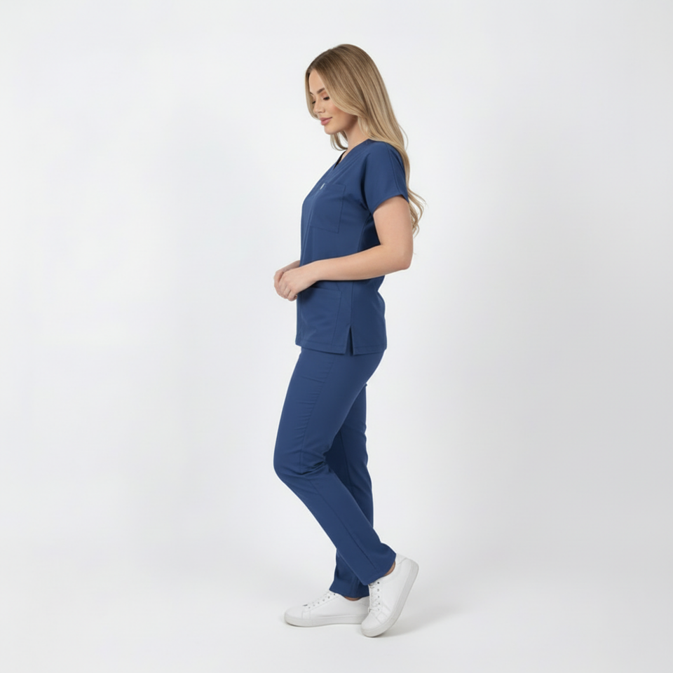 Terycoton Kumaş Klasik Seri Kadın Havacı Mavisi Takım