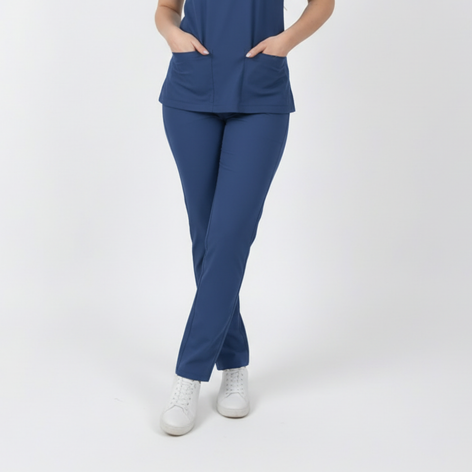 Terycoton Kumaş Klasik Seri Kadın Havacı Mavisi Takım