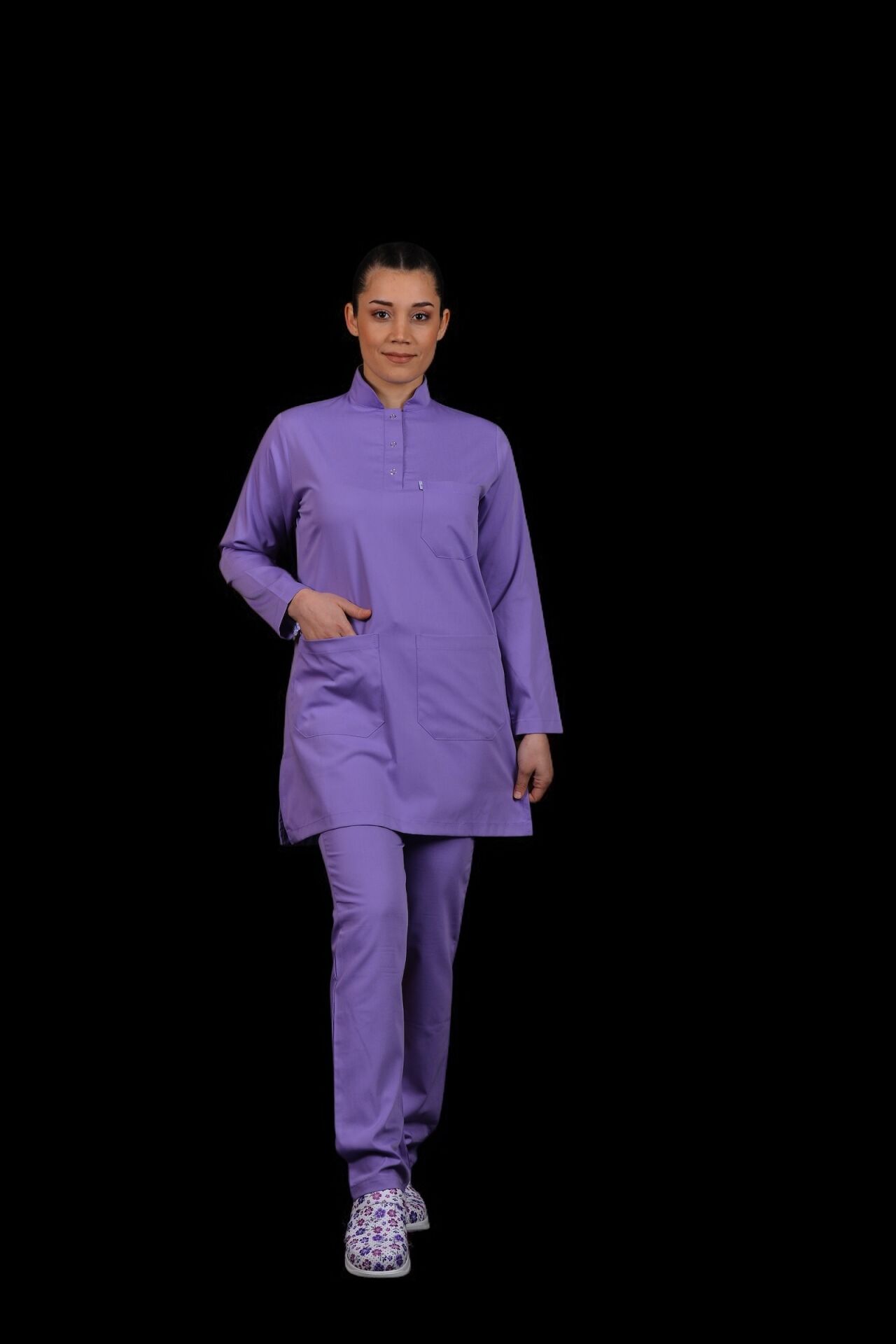 Premium Likralı Tesettür Seri Kadın Lila Scrubs