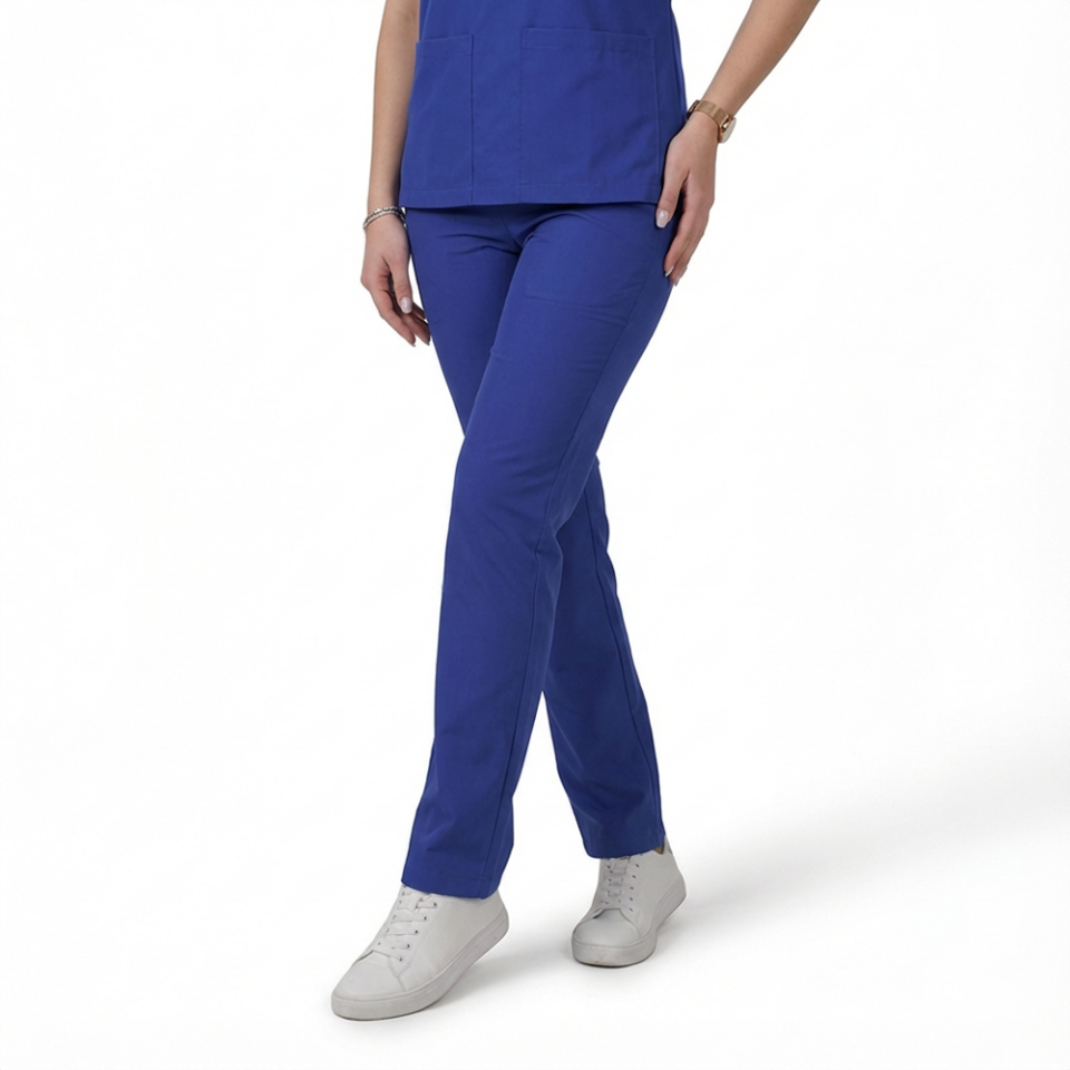 Terycoton Kumaş Klasik Seri Kadın Saks Mavisi Scrubs