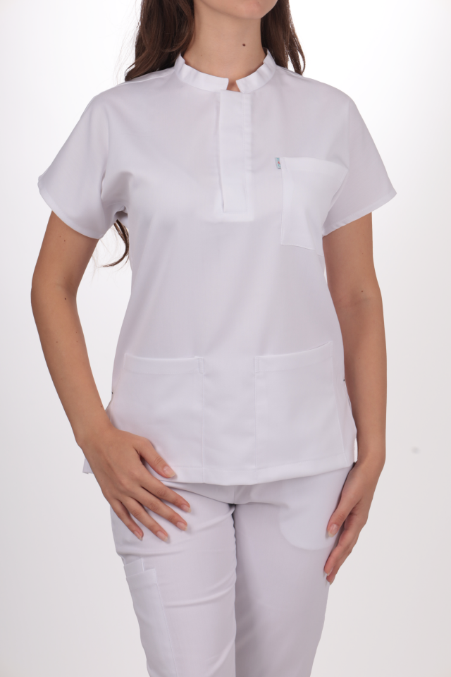 Premium Likralı Snap Seri Kadın Beyaz Scrubs