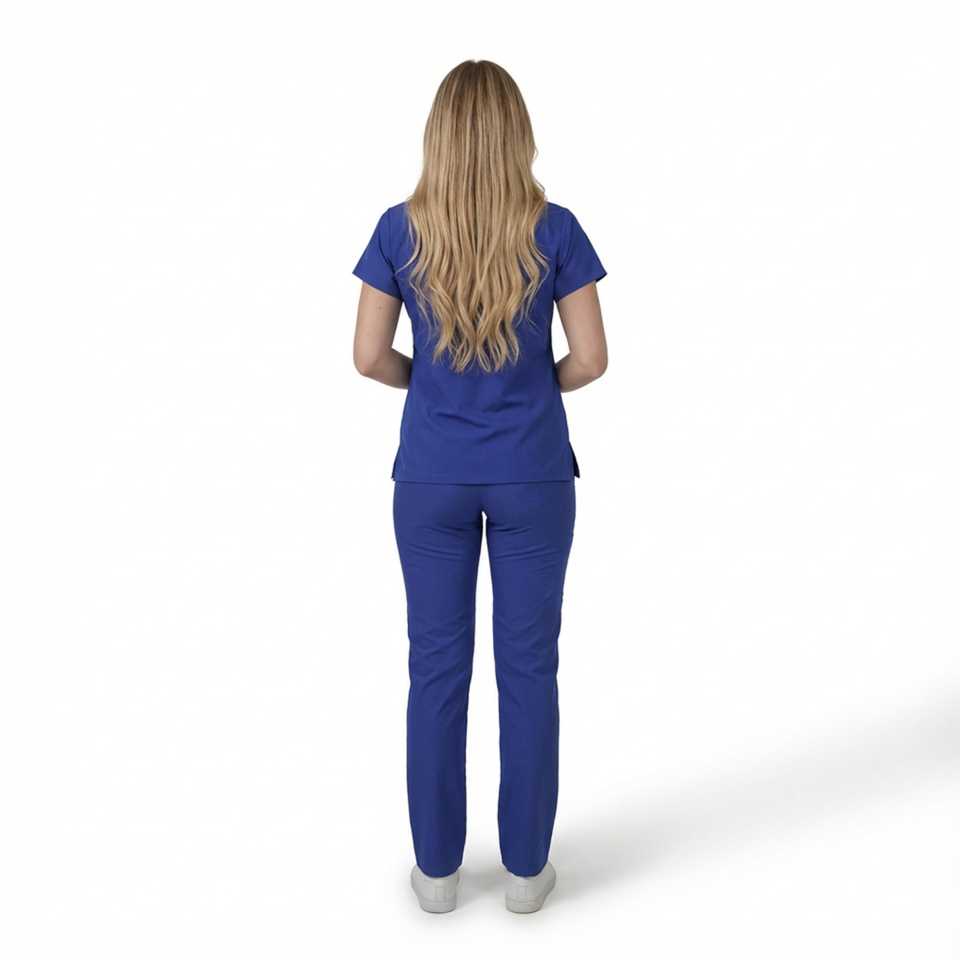 Terycoton Kumaş Klasik Seri Kadın Saks Mavisi Scrubs