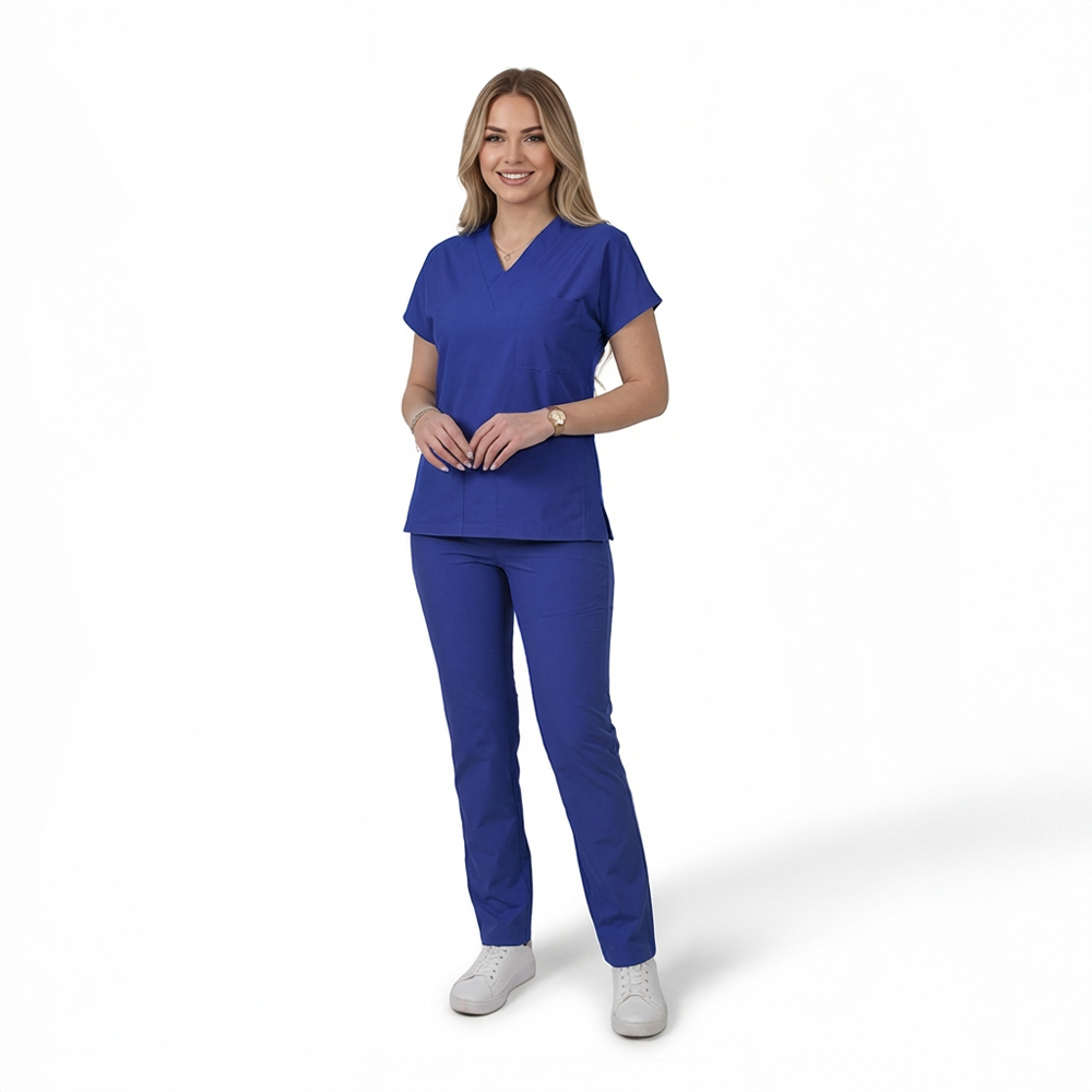 Terycoton Kumaş Klasik Seri Kadın Saks Mavisi Scrubs