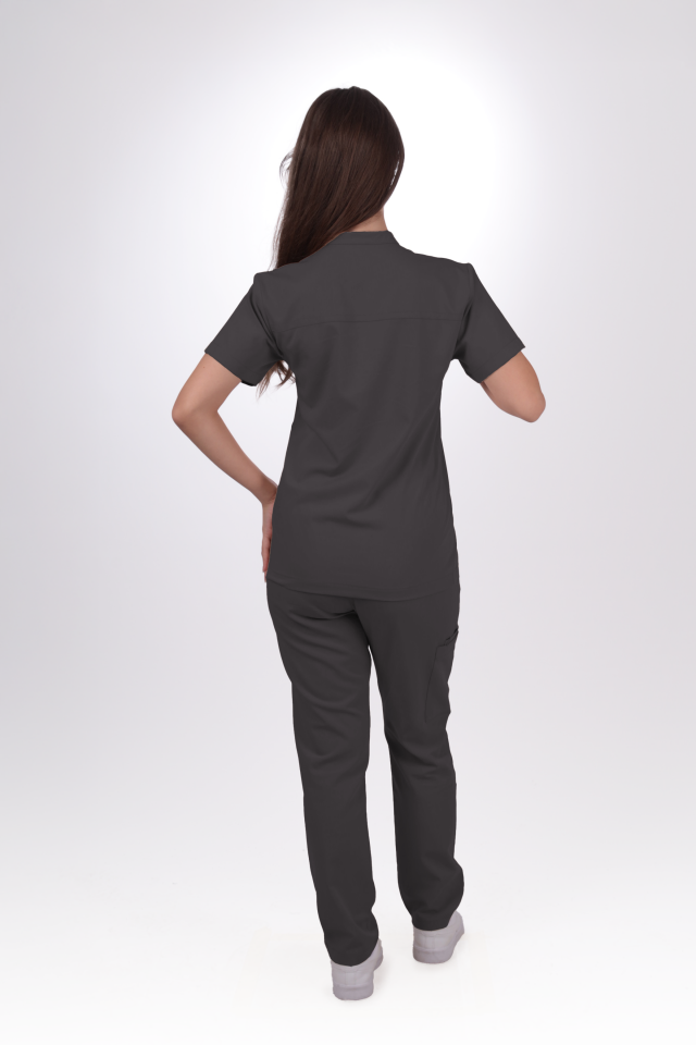 Premium Likralı SnapPrime Seri Kadın Antrasit Gri Scrubs