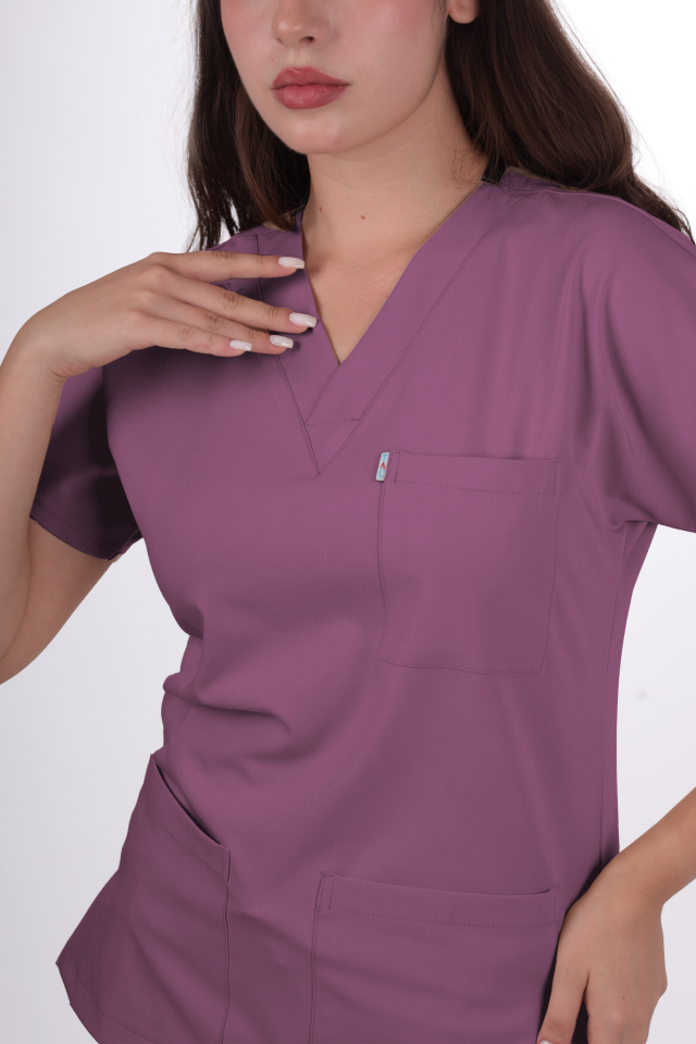 Premium Likralı Klasik Seri Kadın Açık Mürdüm Scrubs